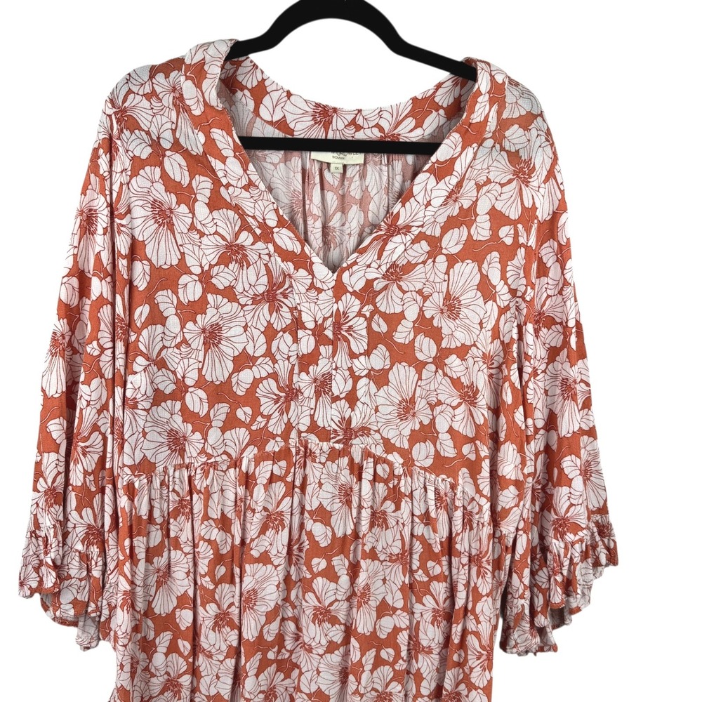 Cynthia Rowley Rust Floral V-Neck Peasant Blouse - Picture 4 of 12